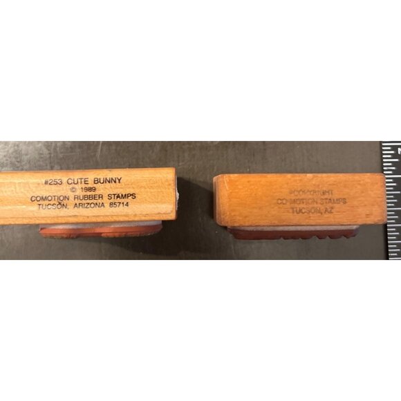 Vintage Comotion Rubber Stamp Set of 2- 253 Cute Bunny & Happy Easter Design - Picture 4 of 5